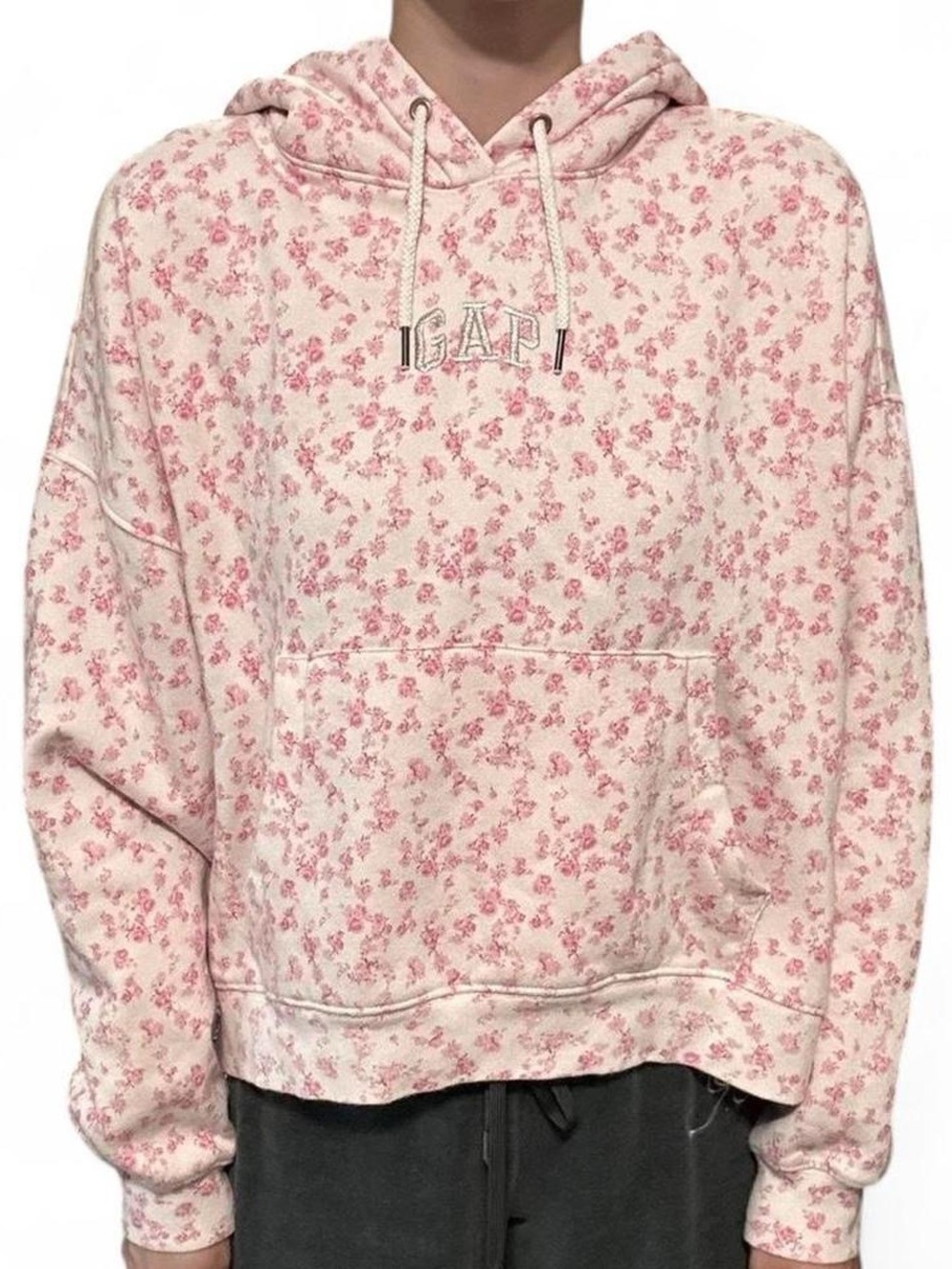 GAP X LoveShackFancy Pink Floral Pullover Hoodie Size M— Excellent Condition!